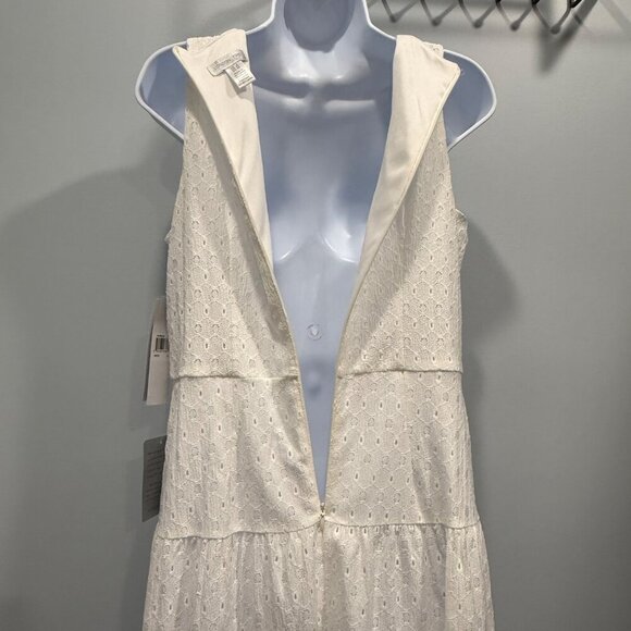 London Times Tiered Eyelet Lace Midi Dress White Size 8 Workwear Peasant NEW - Picture 5 of 11